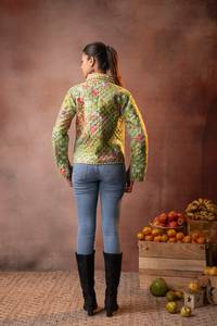 Autumn Winter <b>Women</b> Knitted Quilted Short Vest Floral Patchwork V-Neck Pullover 100% Cotton Block Printed Sujani <b>Women's</b> <b>Jacket</b> - Product Image 6