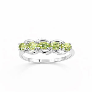 Bague fantaisie en argent sterling 925 avec cinq pierres de péridot, pierre précieuse verte, plaquée or et rhodium - Product Image 4