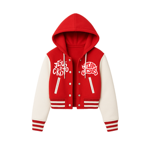 Blouson universitaire régulier pour femme 'Jesus Cristo Team Jesus' rouge et blanc à capuche, style bomber, éco-responsable, pour streetwear inspiré par la foi - Product Image 2