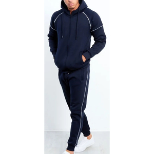 Survêtement de jogging personnalisé en coton, streetwear bleu marine, polaire respirant, pour hommes, idéal pour l'entraînement professionnel en salle de sport, vêtements décontractés, OEM - Product Image 4