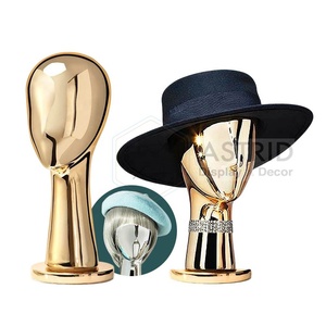 Modern Eco-Friendly Gold Metal Mannequin Head <b>Display</b> Stand for Hats <b>Wigs</b> Caps-Retail Store Use - Product Image 1