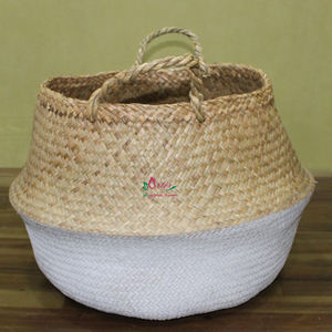 Panier en osier de feuille de palmier tissé à la main, organisateur de rangement décoratif naturel avec poignées pour le salon - Product Image 3