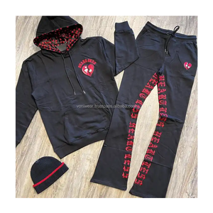 Survêtement pour homme en molleton français d'hiver, pantalon évasé deux pièces, sweat à capuche, grande taille, séchage rapide, coupe-vent - Product Image 5