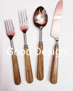 Vaisselle de mariage couverts manche en bois ensemble de couverts en acier inoxydable cuillères de mariage de l'Inde ensemble de couverts en acier de portabilité - Product Image 5