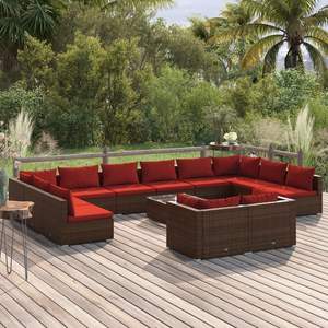 Grand ensemble de salon de jardin en rotin PE marron, ensembles de jardin élégants - Product Image 1
