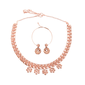 Rose Gold Plated Bridal Jewelry Set Simple Floral German Silver Neckset with Earrings - Product Image 2