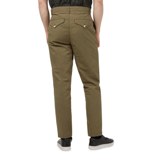 Olive Green Chino Pants High Waist Mid weight Cotton Casual Trousers Button Fly Autumn Season - Product Image 4