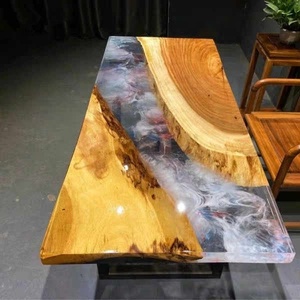 Mesa de comedor de madera de Río de resina epoxi con borde vivo hecho a mano, mesa decorativa de madera personalizada para sala de estar - Product Image 5