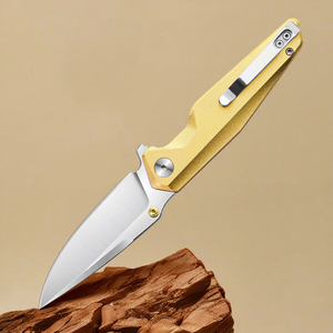 Gold Aluminum Folding Pocket Knife with Stainless Steel Clip Point Blade Thumb Knob Compact Everyday Carry - Product Image 5