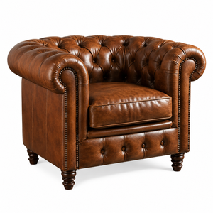 Fauteuil Chesterfield élégant en cuir marron vintage avec garniture cloutée, fauteuil d'appoint de luxe pour salon - Product Image 2