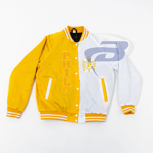 Philo Affiliates Sorority Winter Satin Bomber <b>Jacket</b> for <b>white</b> & Yellow Bold Greek Letter Windproof Sorority Bomber satin <b>Jacket</b> - Product Image 1