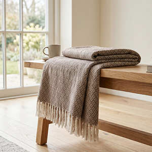 Natural Cotton Throw with Fine Linear Weave and Fringe for Sofa <b>Bench</b> Lounge Chair and Calm Scandinavian Interior Collections - Product Image 5