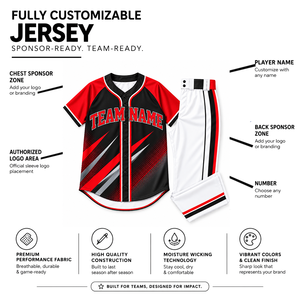 Conjunto de camiseta de béisbol personalizada para adultos, manga corta, estampado sublimado, absorción de humedad, 100% poliéster, nombre del equipo, número personalizable - Product Image 1