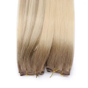 100% Remy Weft Straight Ombre Ash <b>Blonde</b> Hair Natural Straight Texture Human Weft Customizable Hair - Product Image 5