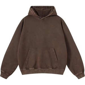 Sudadera con Capucha Marrón para Hombre, Corte Holgado, Informal, de Algodón Tejido, con Bolsillo Delantero, para Otoño - Product Image 1