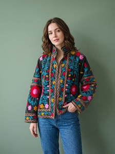 Veste brodée de fleurs pour femmes avec motifs de vigne colorés - Product Image 2
