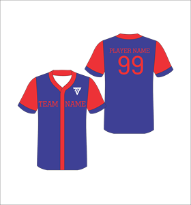 เสื้อเบสบอลแบบกำหนดเองได้สำหรับทุกเพศ สีน้ำเงิน สีแดง คอวี พิมพ์ลายแบบซับลิเมชั่น ชื่อทีม หมายเลข ระบายเหงื่อได้ดี แขนสั้น - Product Image 3