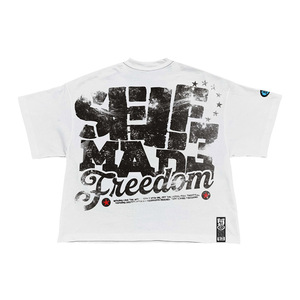 Self Made Freedom Printed Regular Fit <b>Men's</b> Street Style Short Sleeve <b>White</b> 100% Cotton Jersey <b>Turtleneck</b> Eco-Friendly - Product Image 1