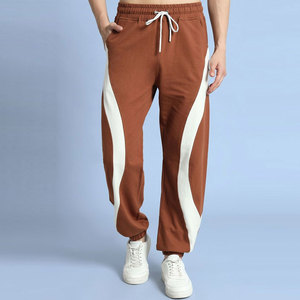 Pantalones Deportivos de Algodón Marrón para Hombre, Cintura Elástica con Cordón, Estilo Casual, Franja Lateral, Peso Medio, Transpirables, para Otoño - Product Image 1