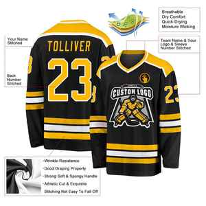 Maillot de hockey sur glace personnalisé pour homme, noir et jaune, col en V, manches longues, tissu en maille respirant, impression de logo personnalisé - Product Image 3