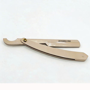 Professional Baber Shaving Razor Custom Logo Replaceable Blade with Packaging Beige Powder Coated Stainless Steel - Product Image 5