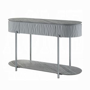 High Gloss Grey <b>Console</b> <b>Table</b> with Bottom Shelf Chrome Accent <b>Sofa</b> <b>Table</b> - Product Image 2
