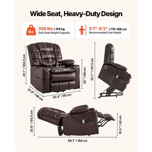 Sillón Reclinable Eléctrico de Triple Motor con Calefacción y Masaje, Ajuste de Posición Infinita, Extensible, Grande, para Personas Mayores - Product Image 3