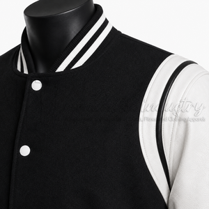 Chaqueta Varsity Personalizada en Blanco y Negro, Cuerpo de Lana, Mangas de Cuero, Chaqueta de Béisbol Letterman, Fabricante de Marca Privada OEM - Product Image 6