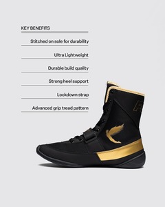Chaussures de boxe noires professionnelles en cuir sur mesure, légères, respirantes, à lacets, de haute qualité, confortables et durables - Product Image 2