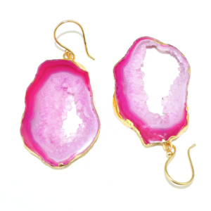 Boucles d'oreilles pendantes fantaisie en forme de géode drusy rose plaqué or 22 carats pour femmes, vente en gros pour filles - Product Image 2