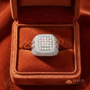 Iced Out Square Cluster <b>Ring</b> in 925 Sterling <b>Silver</b> – Rope Border Statement Band <b>Men</b>’s <b>Silver</b> Square Halo <b>Ring</b> – Luxury - Product Image 2