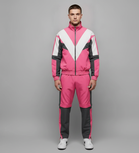 Men's Pink Casual Plus Size Tracksuit Full Sleeve Hooded Sporty Style Breathable 100% Cotton Regular Fit Winter Wear - Product Image 1