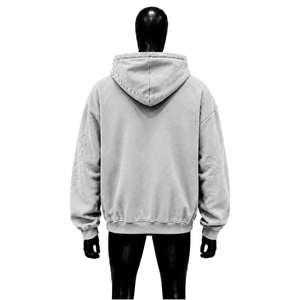 Sweat à capuche 100% coton épais gris clair, coupe oversize, entièrement zippé, effet délavé vintage, esthétique intemporelle et contemporaine - Product Image 2