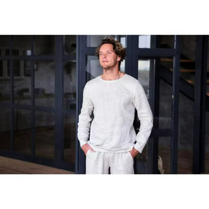 T-shirt en lin pour homme, manches longues, coupe décontractée, chemise en lin beige simple, chemise de plage décontractée, chemise en lin, cadeau pour lui - Product Image 1