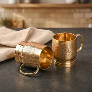 Juego de 2 Tazas de Café de Latón Hechas a Mano, Tazas de Café de Metal Tradicionales Indias, Tazas Decorativas de Latón para el Hogar, Cafetería, Restaurante - Product Image 3