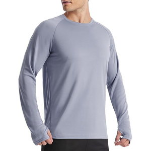T-shirt à manches longues pour homme, 100% coton, col rond, coupe classique, couleur unie, décontracté, tricoté, respirant - Product Image 1