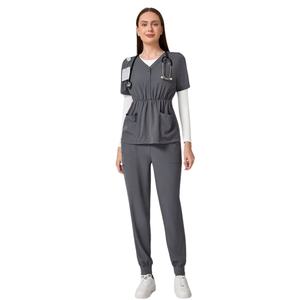 PRIX D'USINE Scrubs Uniformes Ensemble À La Mode Fermeture Éclair Stretch Infirmière Uniforme Hôpital Blanc Large Pantalon Médical-OEM/ODM-BASSE quantité minimale de commande - Product Image 1