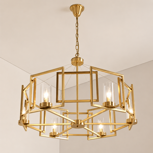 Sparxwizz Engineering Modern Gold Metal Geometric Chandelier <b>Glass</b> Cylinder <b>Shades</b> Eco-Friendly Durable Luxury <b>Pendant</b> Ceiling - Product Image 2