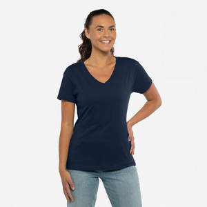 Camisetas de cuello en V para mujer, de algodón, estilo veraniego, con logo personalizado, ropa de calle, camiseta de moda para mujer - Product Image 5