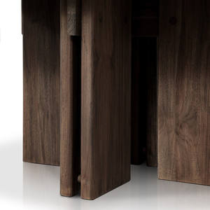 Table de salle à manger moderne en bois d'acacia massif, forme ronde, design ligné, finition marron, avec nouvelle base à double pieds, pour la maison et la cuisine - Product Image 5