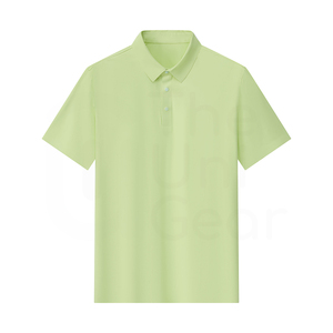 Camisa Polo Oxford de Manga Corta Verde Sólido para Hombre, Corte Regular, Tejido Informal - Product Image 2