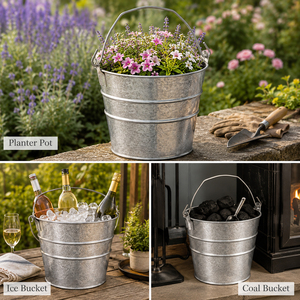 2 Quart Galvanized Iron Pail Farmhouse Metal Bucket - Product Image 6