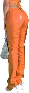 Orange High Waist gothic <b>Pants</b> With Lace-Up Side Detail <b>Y2K</b> Style Full Length Drawstring Closure - Product Image 5