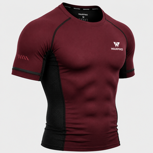 เสื้อรัดกล้ามเนื้อแขนสั้นสำหรับผู้ชาย Warpro สีแดงเลือดหมู แห้งเร็ว ผลิตจากผ้าสแปนเด็กซ์และโพลีเอสเตอร์ เหมาะสำหรับออกกำลังกาย ไซส์ M สำหรับผู้ใหญ่ - Product Image 1