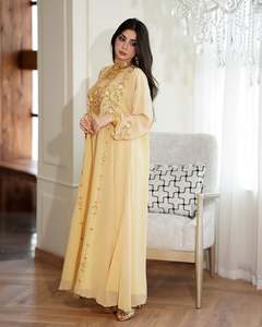AWAIS HOUSE Women's Middle Eastern Ethnic Lightweight <b>Plus</b> <b>Size</b> Floor-Length Hand Beaded Sequined Georgette <b>Kaftan</b> Abaya Party - Product Image 6