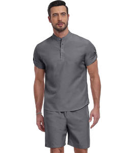 Ensemble décontracté raffiné à capuche, uni texturé, à manches courtes, coupe décontractée, avec cordon de serrage, short assorti, en tissu doux et respirant - Product Image 2