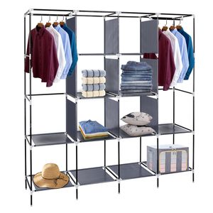 67\" Gray Portable Wardrobe 12-Shelf <b>Clothes</b> <b>Storage</b> Rack with 4 Side Pockets for Closet <b>Storage</b> - Product Image 3