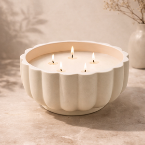 Bol à bougie en céramique de luxe, sculpté, multi-mèches, finition lisse, réutilisable, élégant, décoration d'intérieur, style à lueur longue durée - Product Image 1