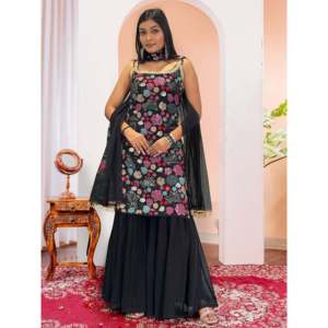 Ensemble Salwar Kameez en polyester noir JD Designer, brodé, pour occasions spéciales, avec travail de sequins, taille M - Product Image 4