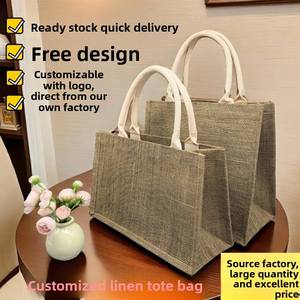Reusable Jute Picnic Tote <b>Bag</b> with Strong Handles for Outdoor Camping and Shopping - Product Image 5